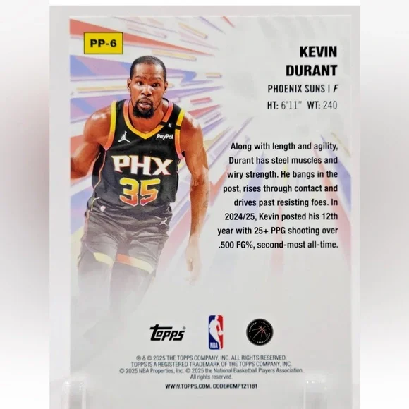 Kevin Durant 2025/26 Topps Phoenix Suns Power Players NBA Basketball Card - Picture 2 of 2